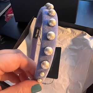 Miu Miu Prada NWT NIB faux pearl blue headband